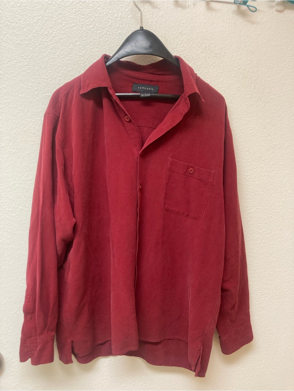 TOSCANO Men’s Oxblood Button Down 💯 Pwrcent Silk Shirt (L)